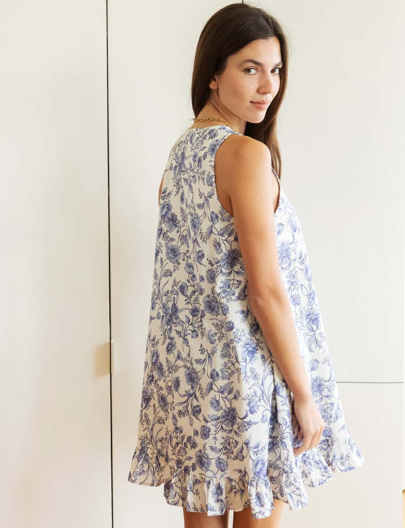 Blauwe jurk met bloemenprint Jesica