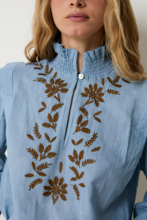 Blouse Lupe Broderie Bleu