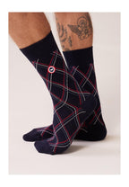 Chaussettes Mi-Hautes À Carreaux Fantaisie Lucas Tartan - Marine