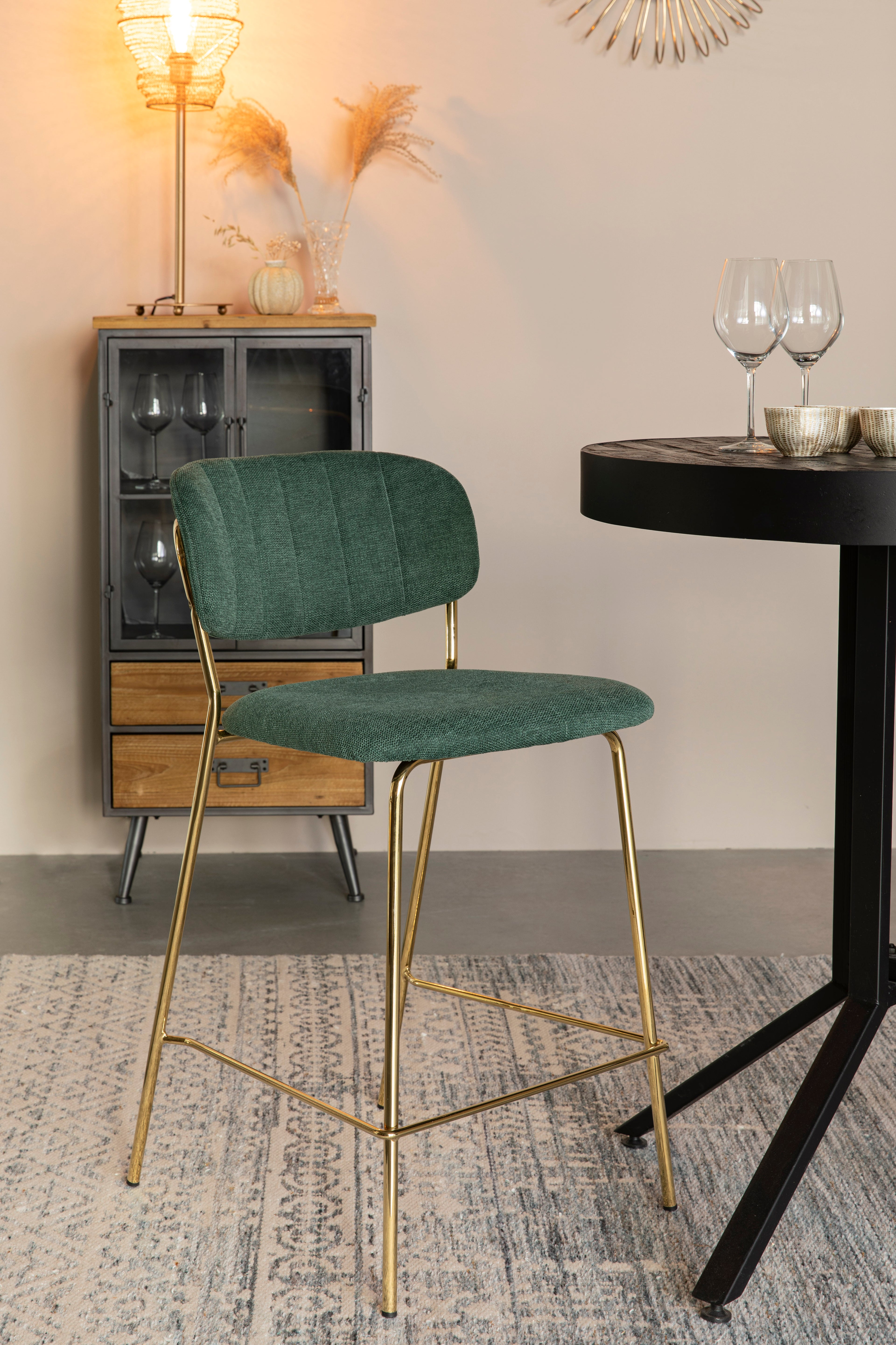 Jolien - Tabouret De Bar & De Comptoir - Tissu - Doré/Vert Foncé