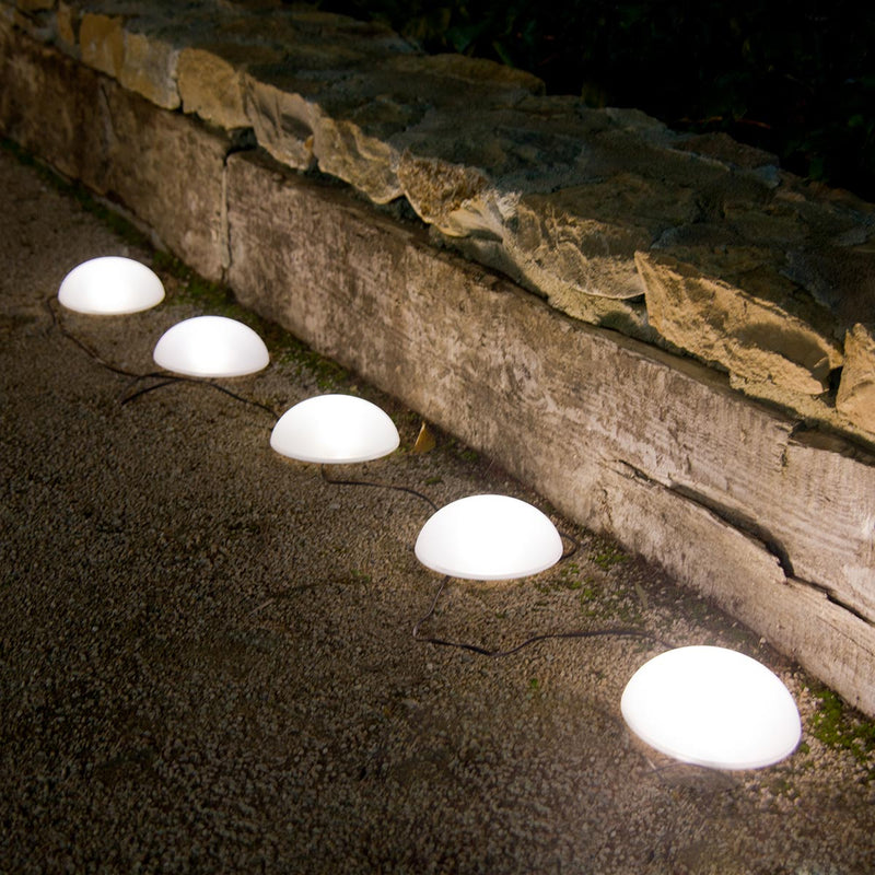 5 half luminous solar balls to insert white LED path marking HALF MOON ∅15 cm - REDDECO.com