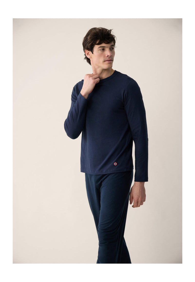 Ensemble Pyjama Haut Et Pantalon Bleu Marine En Coton - Pyjama Haut Manches Longues Superbe Et Bas De Pyjama Long Indomptable Marine