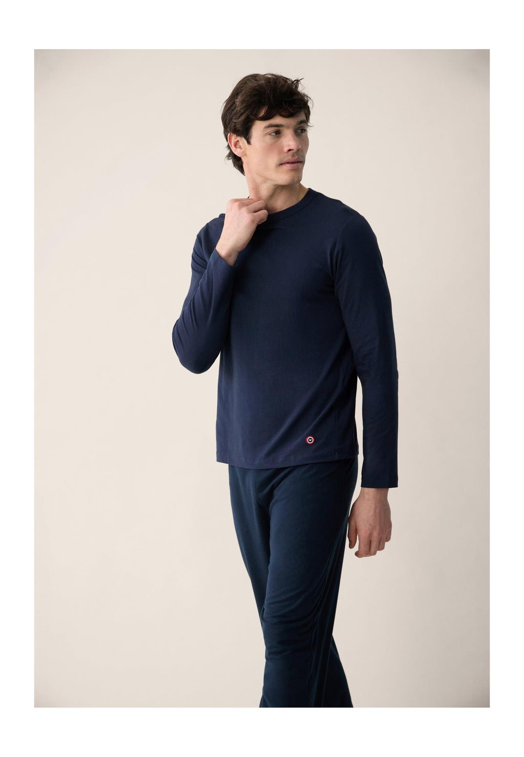 Superbe Long-Sleeved Top And Indomptable Long Bottoms Cotton Pyjama Set - Navy