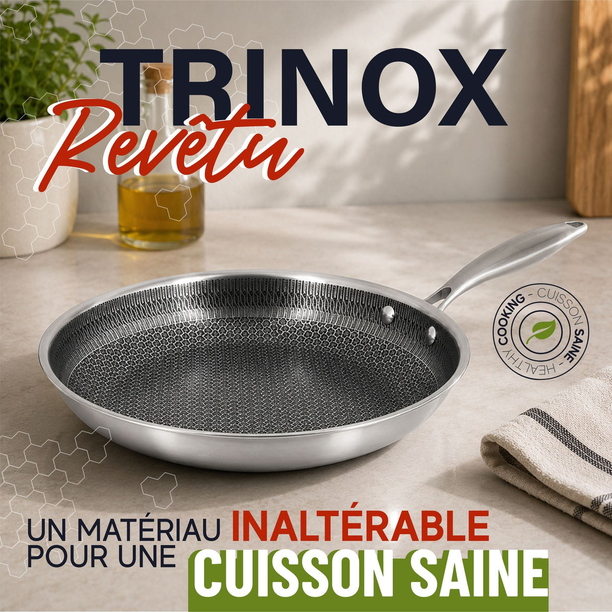 Trinox - Set de 5 piezas - Acero inoxidable con revestimiento antiadherente sin PFAS