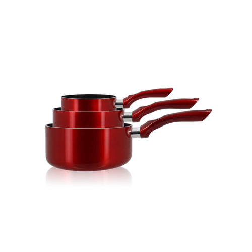 Set Of 3 Cherry Aluminum Saucepans - 14/16/18Cm