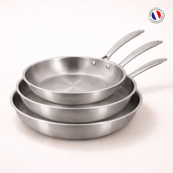 Triply - Set med 3 stekpannor - Rostfritt stål tre lager - 20/24/28 cm 🇫🇷