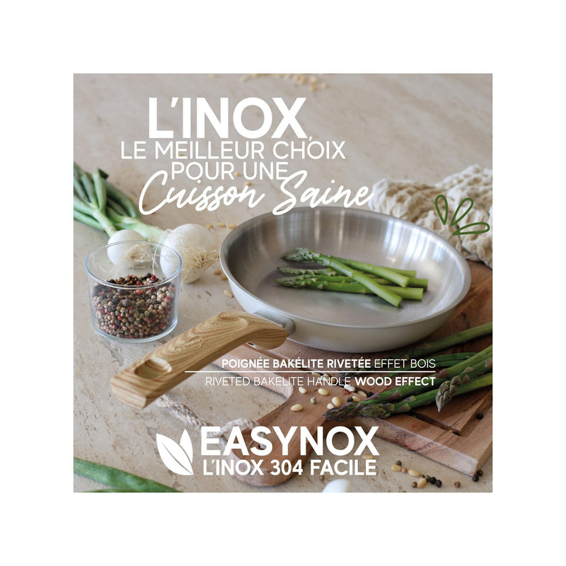 Set of 3 Easynox Stainless Steel &amp; Aluminum Frying Pans - 20/24/28Cm