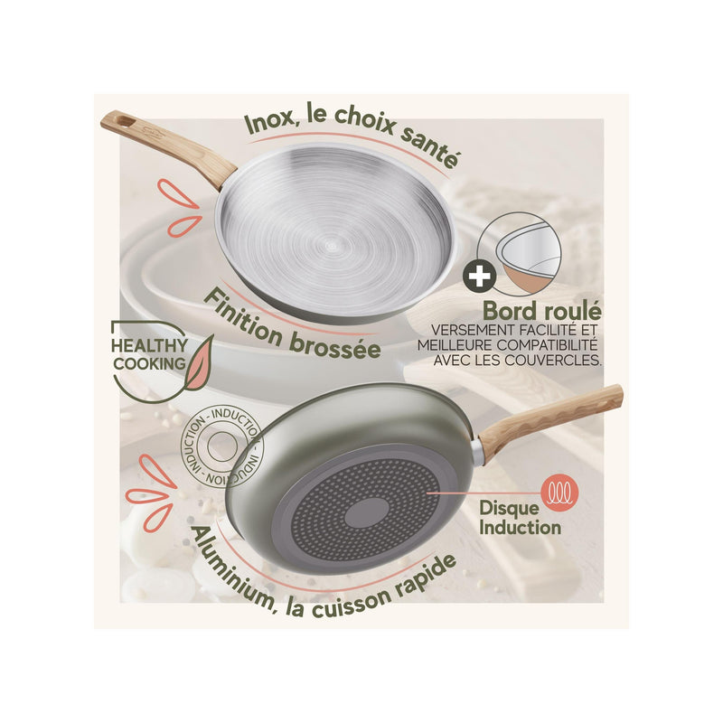 Set of 3 Easynox Stainless Steel &amp; Aluminum Frying Pans - 20/24/28Cm