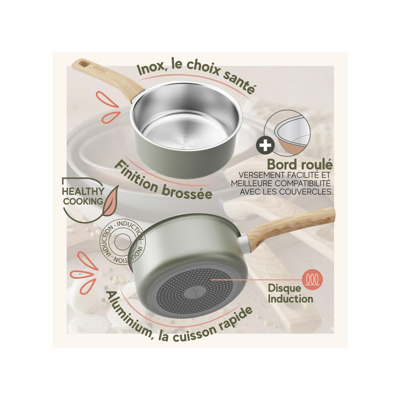 Set of 3 Easynox Stainless Steel &amp; Aluminum Saucepans - 16/18/20Cm