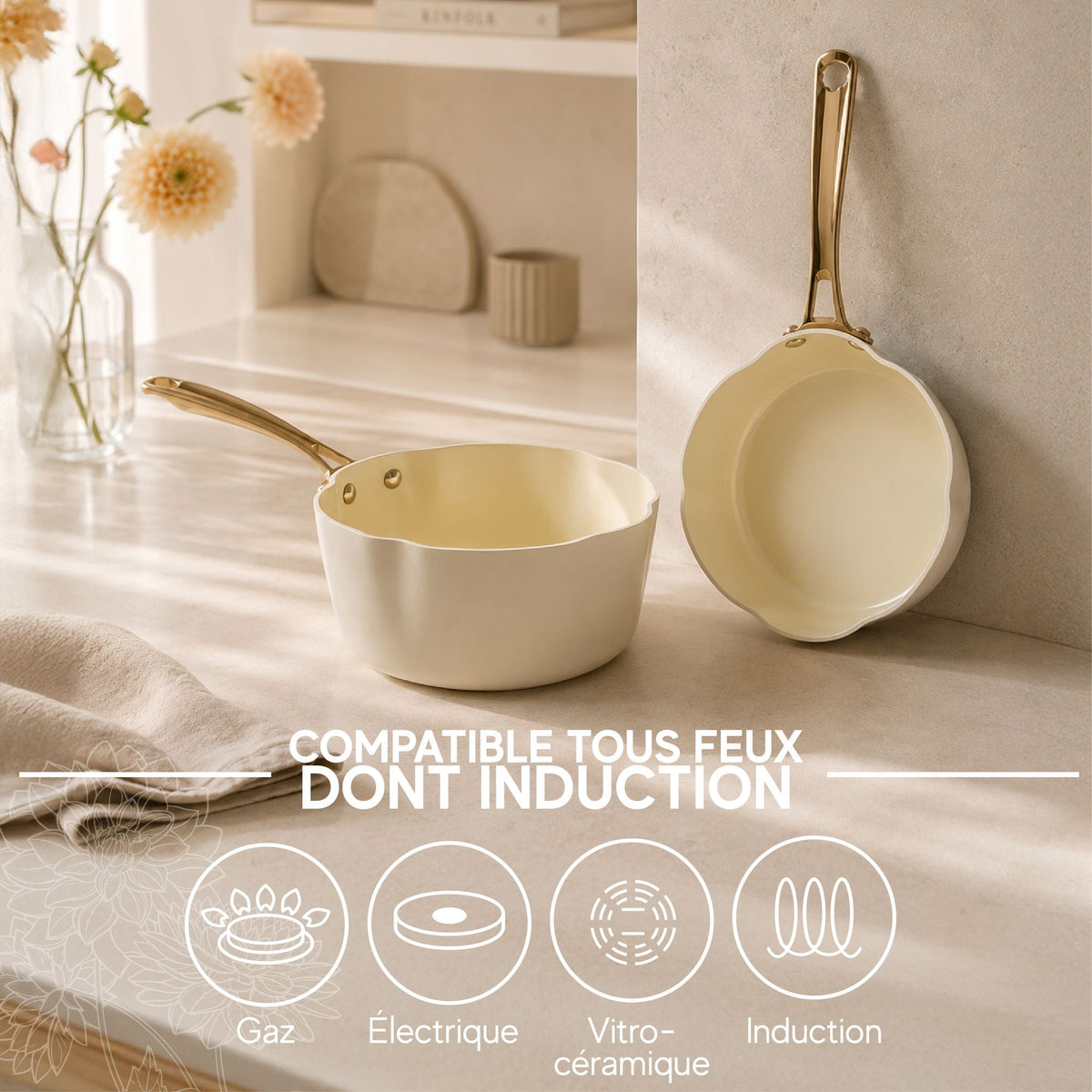 Dahlia - Casseruola - Alluminio Riciclato - 20 cm - Beige