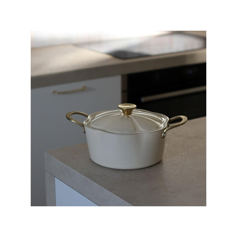 Dahlia Recycled Aluminum Casserole Dish, Beige, with Lid - 24cm