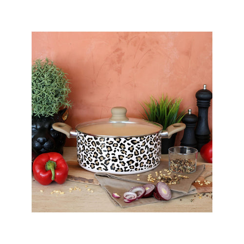 Leopard Print Aluminum Induction Cookware, Brown - 24cm
