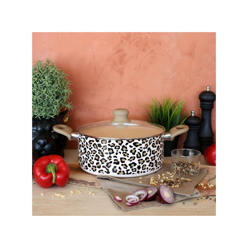 Leopard Print Aluminum Induction Cookware, Brown - 24cm