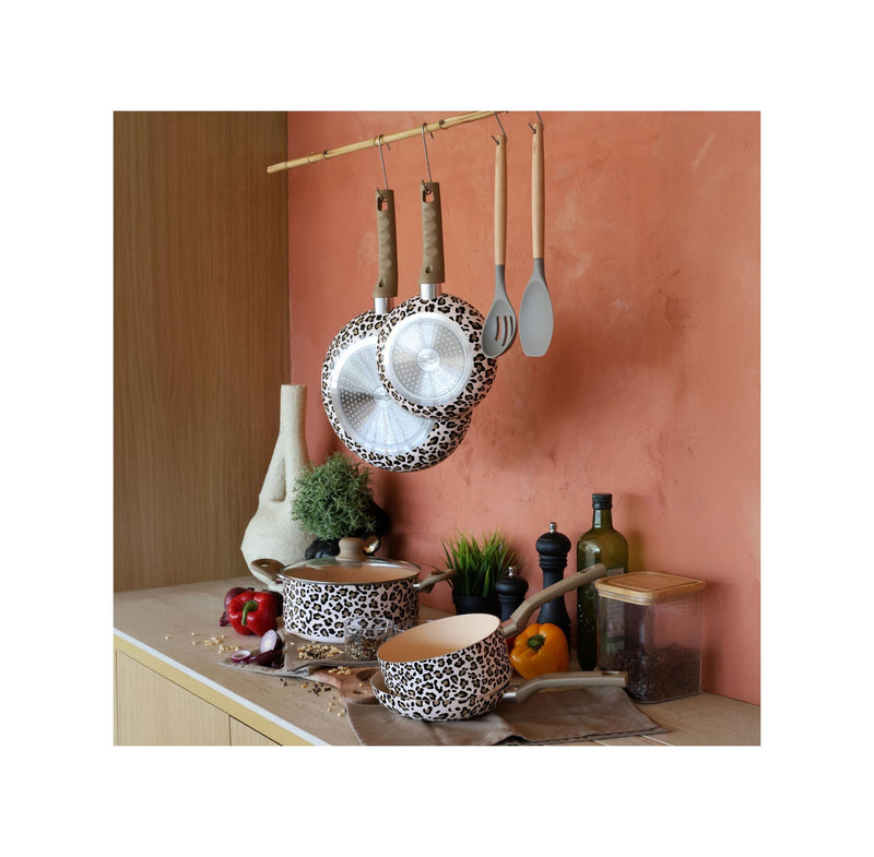 Leopard Print Aluminum Induction Cookware, Brown - 24cm