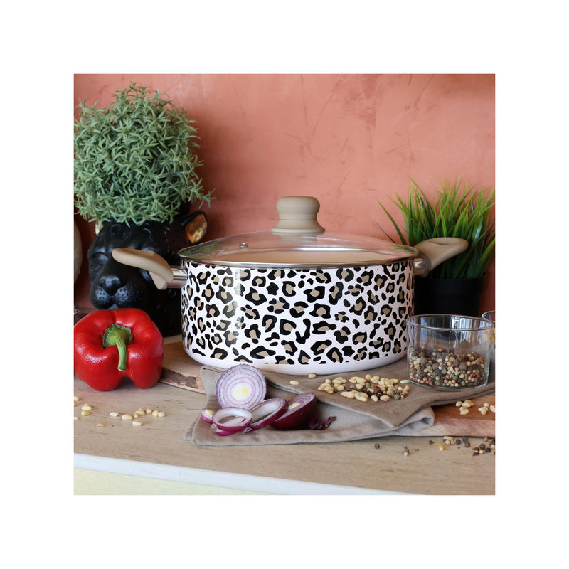 Leopard Print Aluminum Induction Cookware, Brown - 24cm