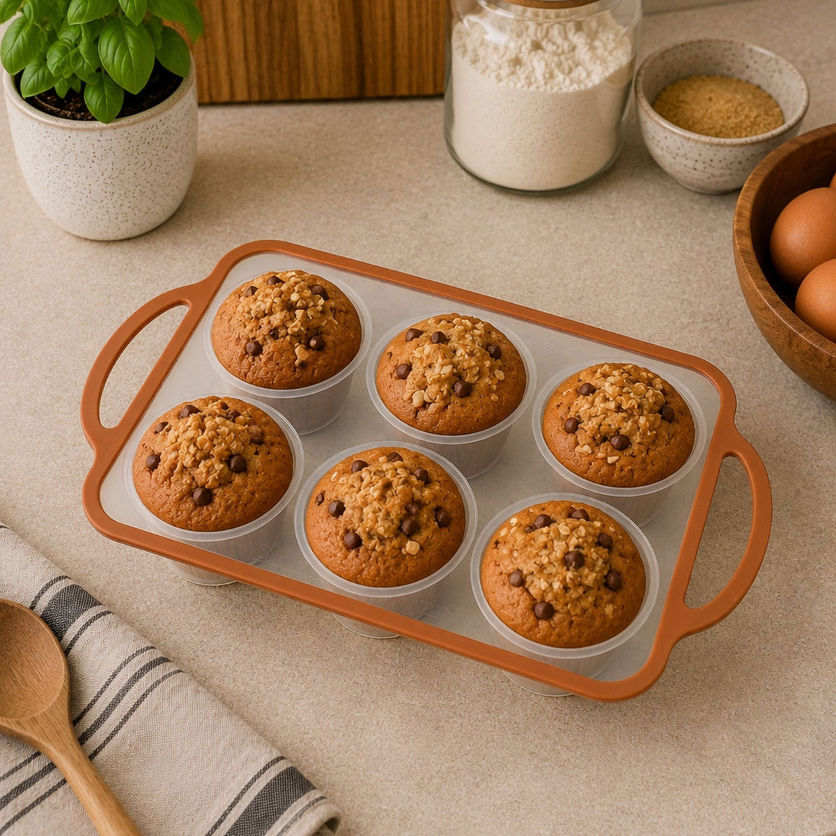 Mady - 6-Cup Round Baking Mould - Silicone Carbon Steel