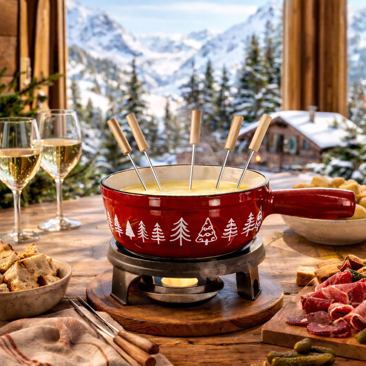 Montagne - Fondue Pot with Pattern - Cast Iron - 1.9L