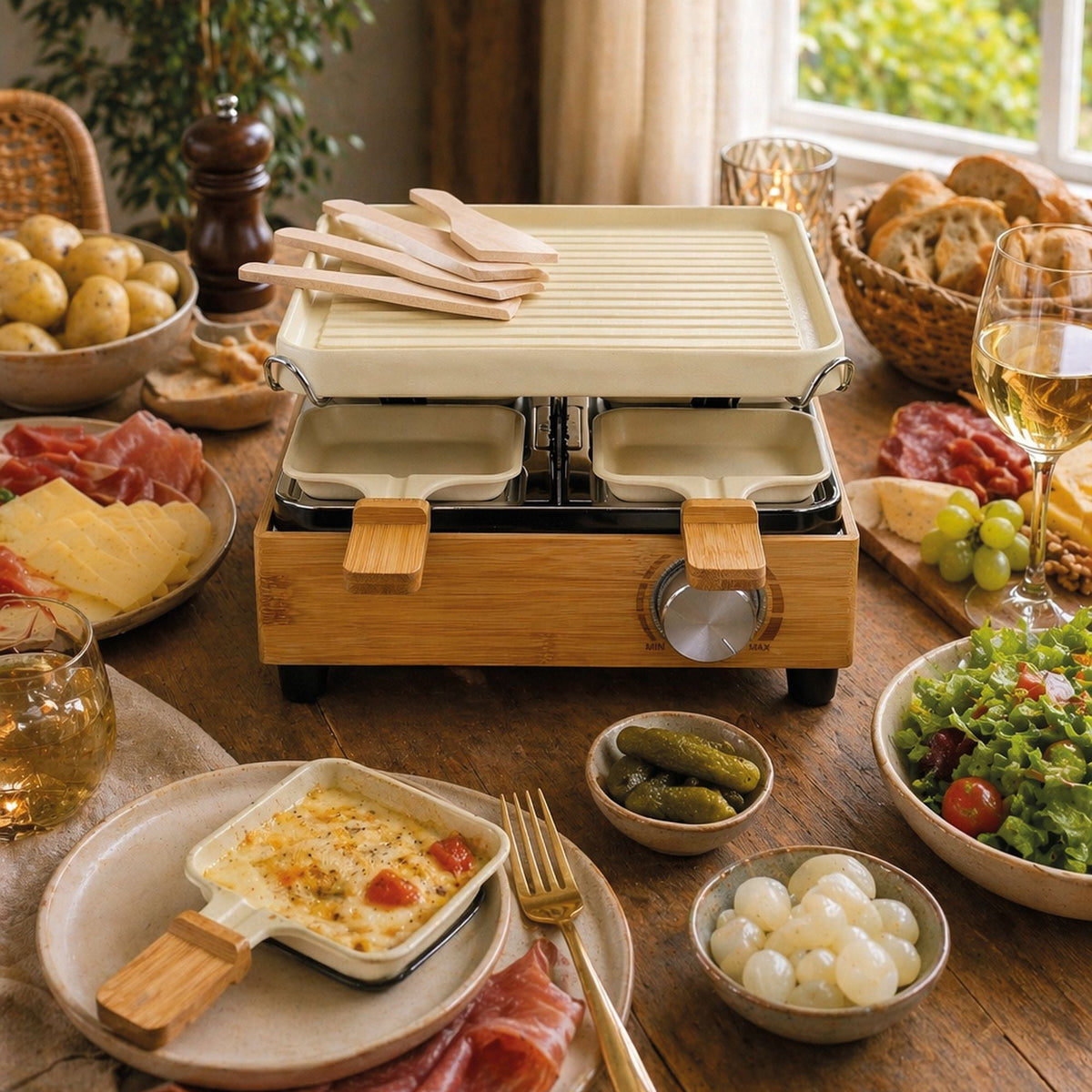 Grill Do Raclette Na 4 Osoby - Aluminium I Bambus
