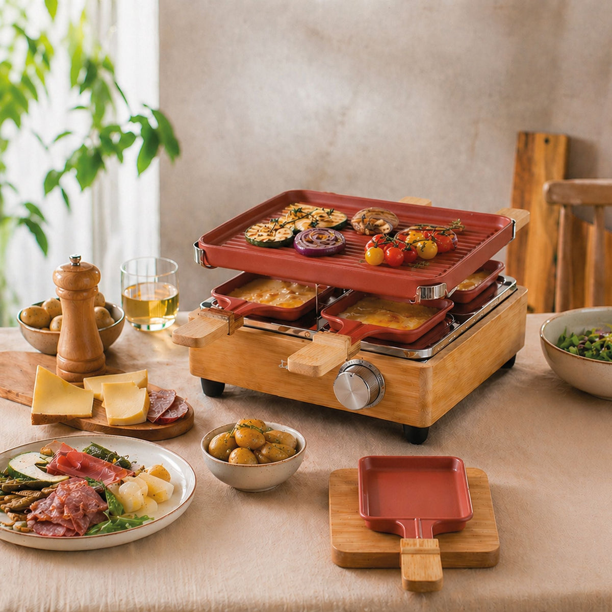 Grill Do Raclette Na 4 Osoby - Aluminium I Bambus