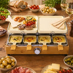 Gourmet- en racletteset voor 8 personen - Aluminium en bamboe - Crème