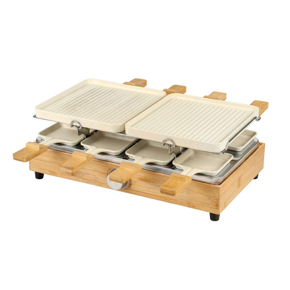 Gourmet- en racletteset voor 8 personen - Aluminium en bamboe - Crème