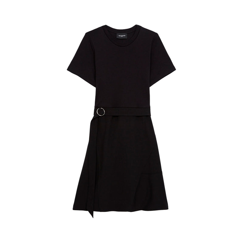 Vestido evasé con detalle de cinturón - Negro - Mujer