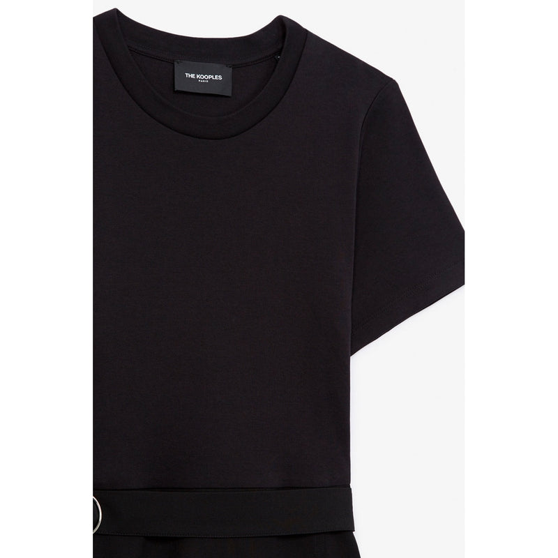 Vestido evasé con detalle de cinturón - Negro - Mujer
