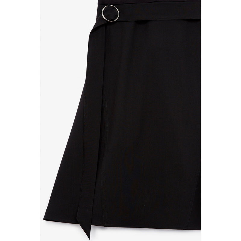 Vestido evasé con detalle de cinturón - Negro - Mujer