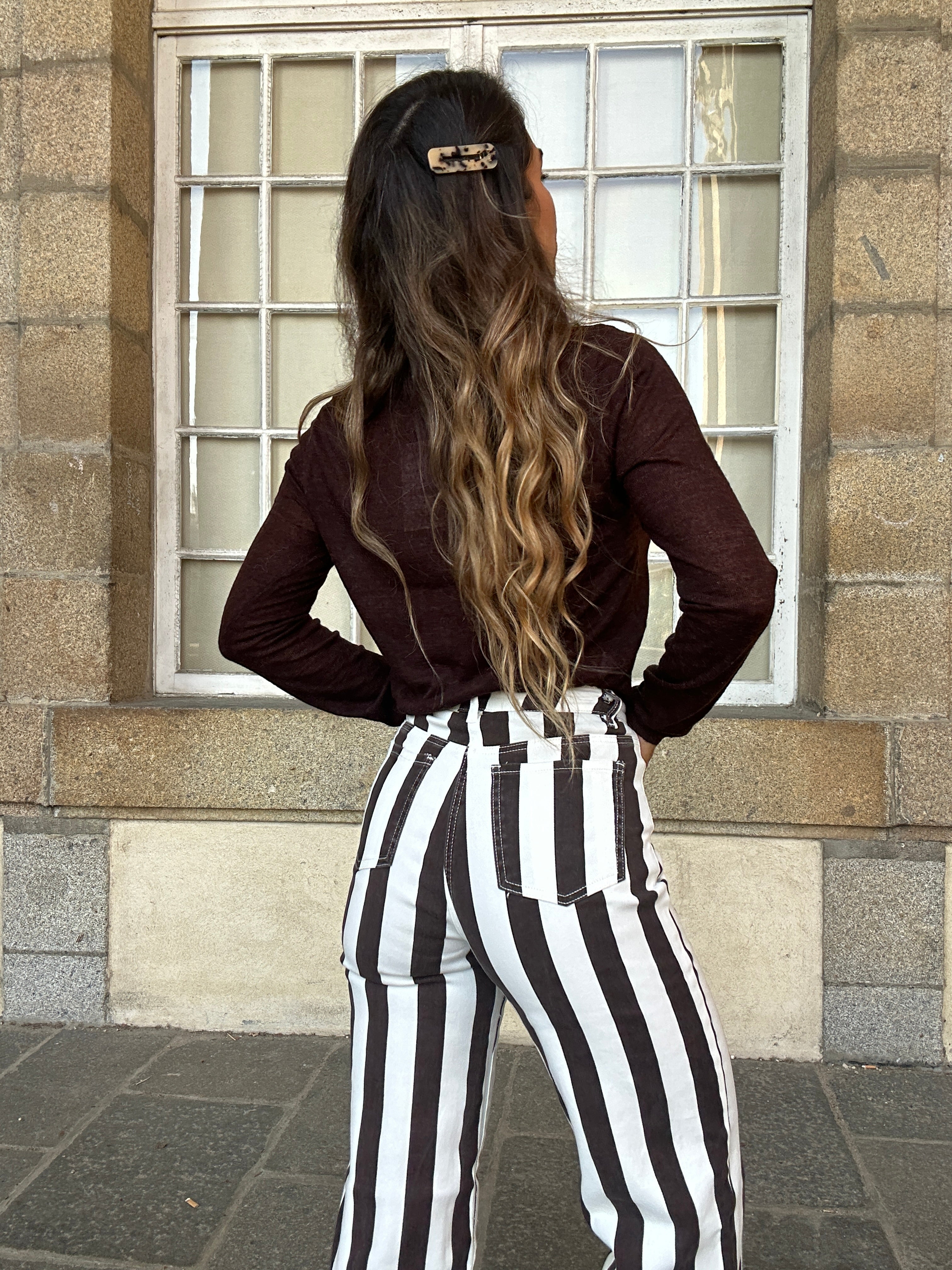 Pantalón vaquero de rayas Isabeau chocolate