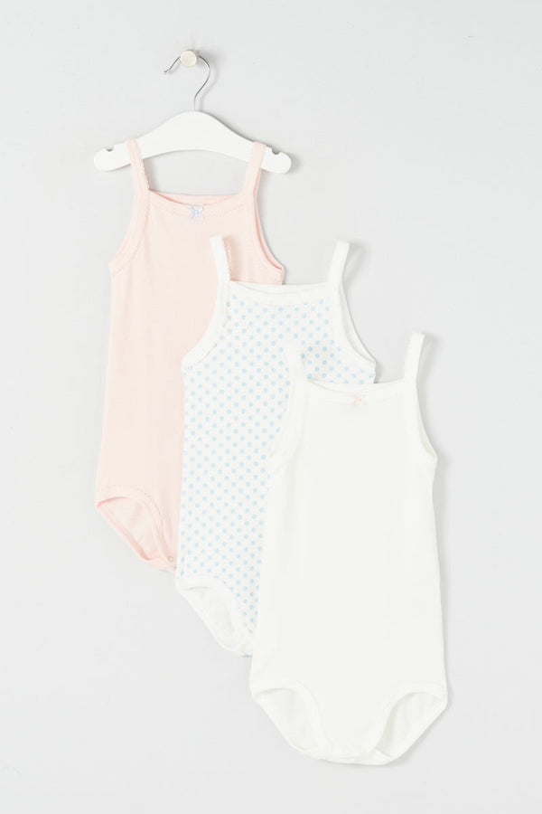3 Bodys - Blanc, Bleu Et Rose - Bébé Fille