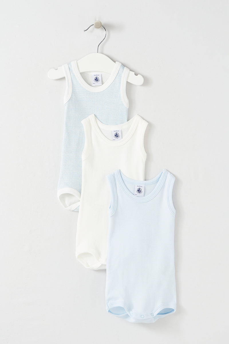 3 Bodysuits - Blue And White - Baby Boy