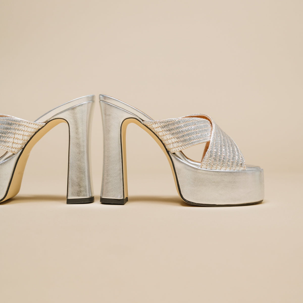 Mules Jackie Raphia/Metallise - Argent