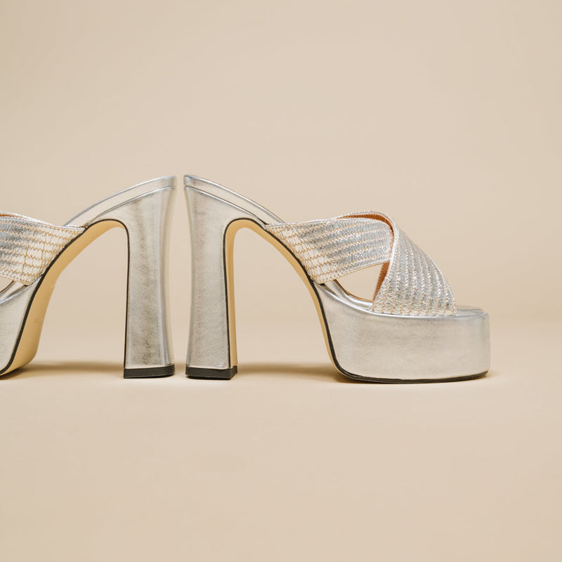 Mules Jackie Raphia/Metallise - Argent