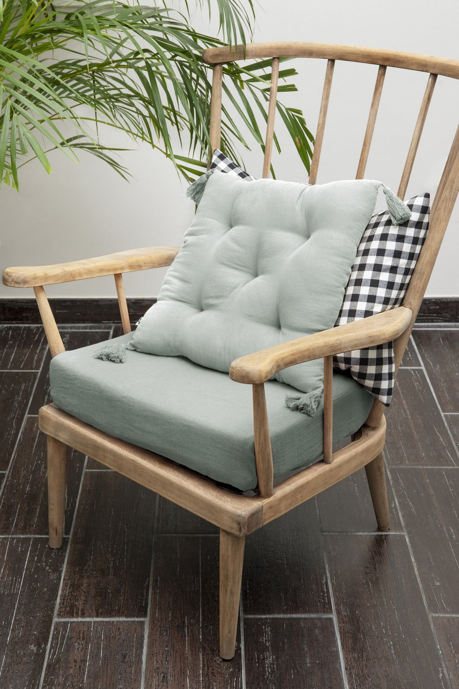 Gaïa - Coussin Capitonné 5 Pts - Double Gaze De Coton - Eucalyptus