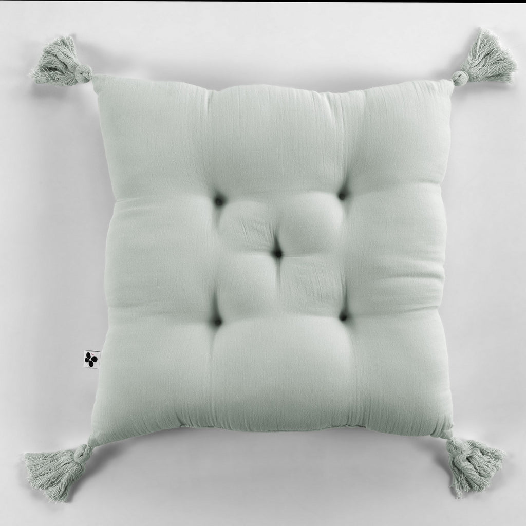 Gaïa - Coussin Capitonné 5 Pts - Double Gaze De Coton - Eucalyptus