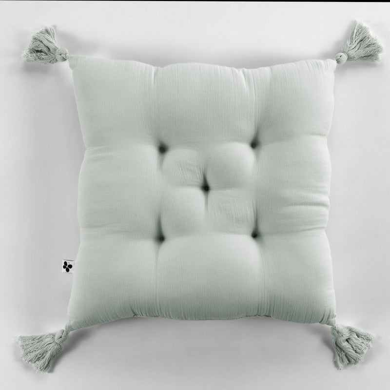 Coussin Capitonné 5 Pts - Double Gaze De Coton - Gaïa - Eucalyptus