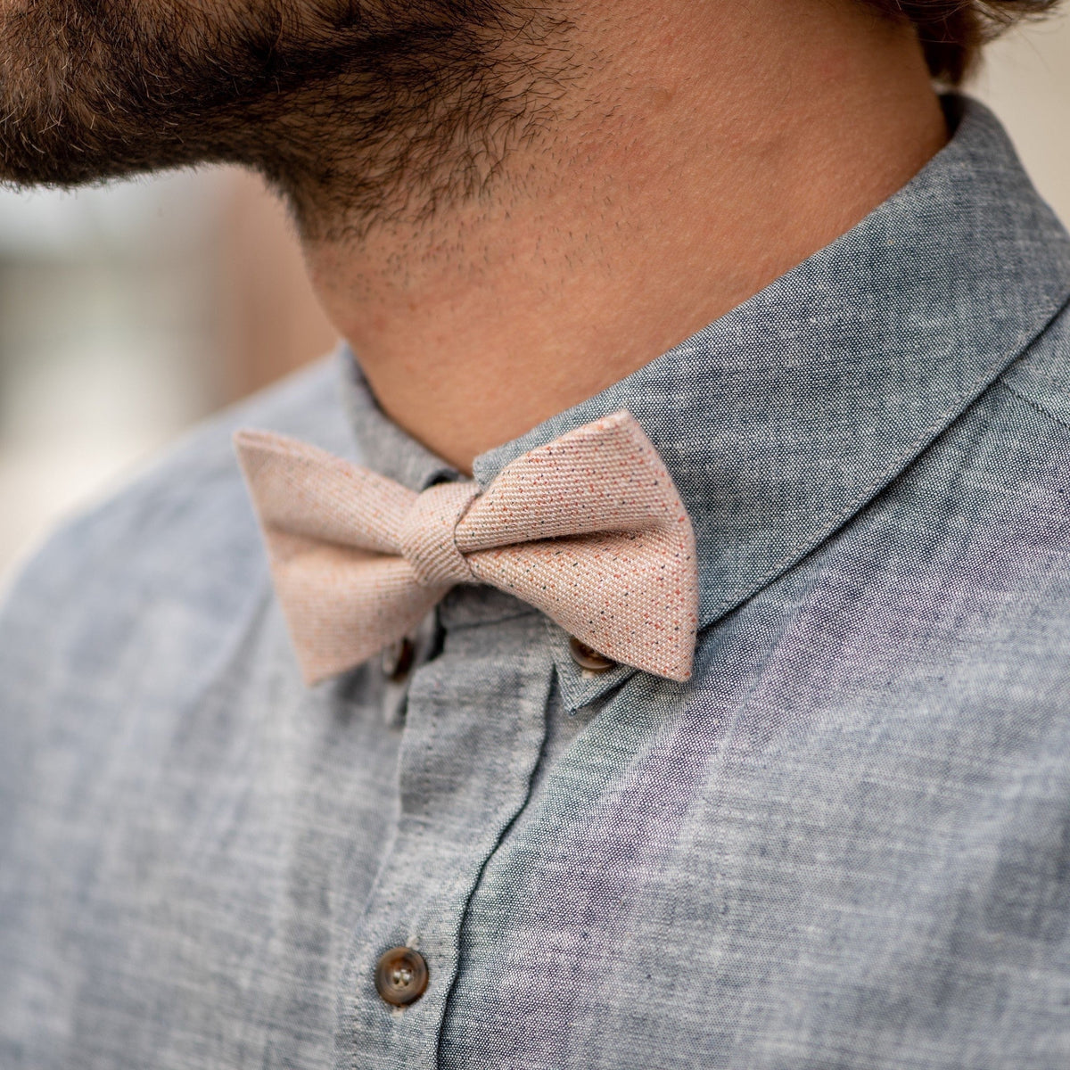 Wool Bow Tie - Beige and Brick
