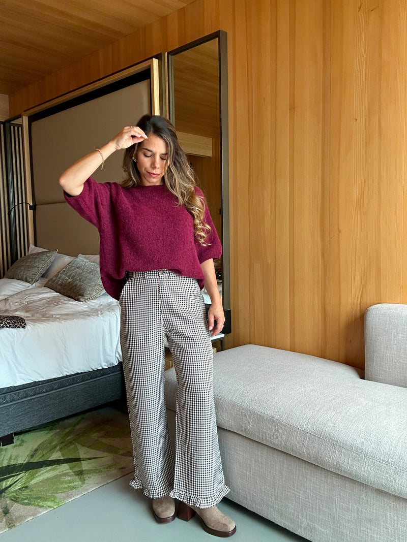 Pantalon Large À Volants À Carreaux Gabriel