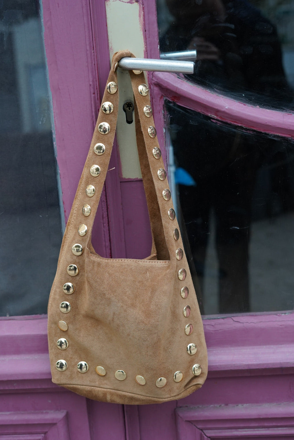 Camel Clou Suede Bag