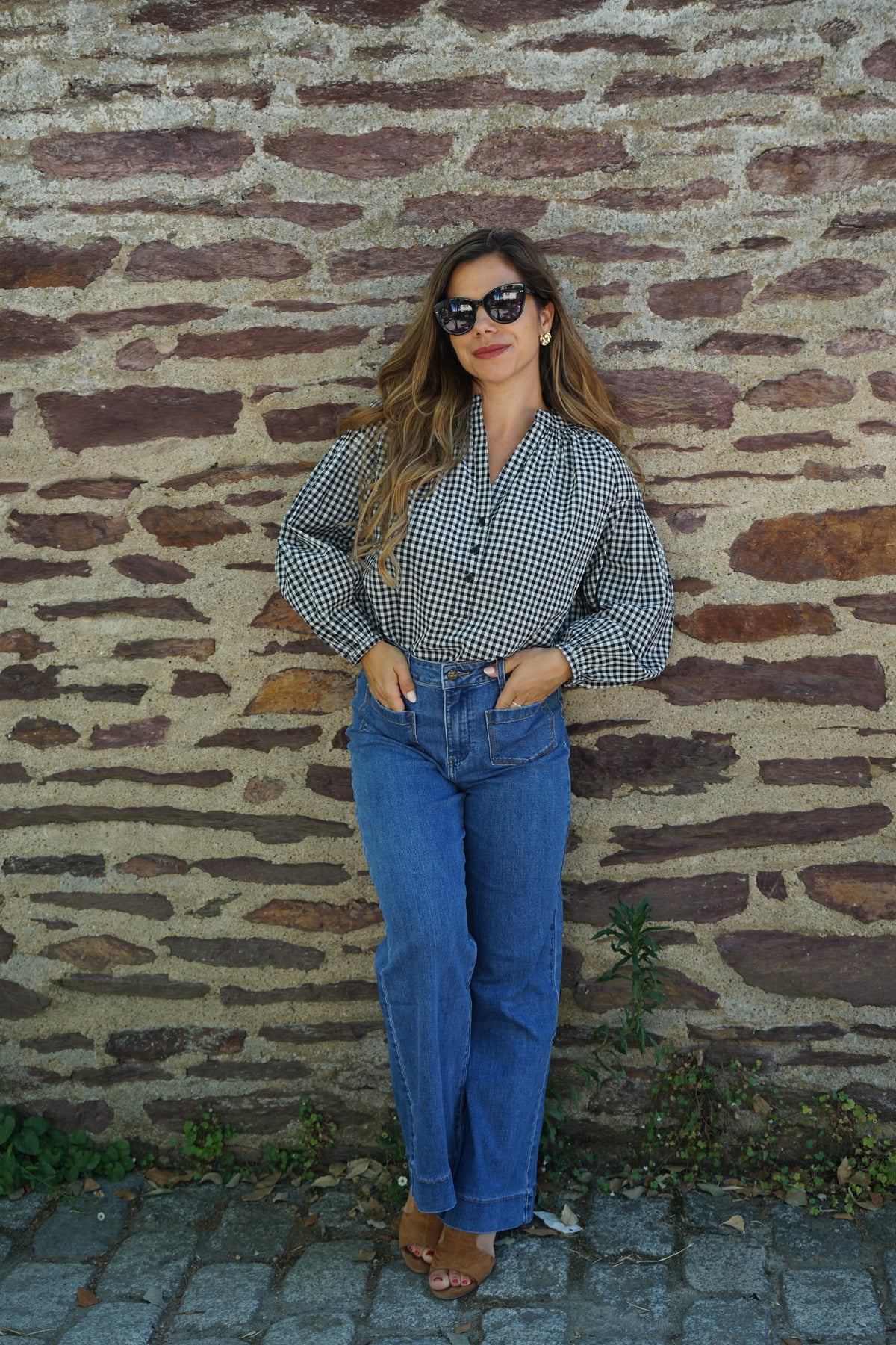 Clothilde black gingham blouse
