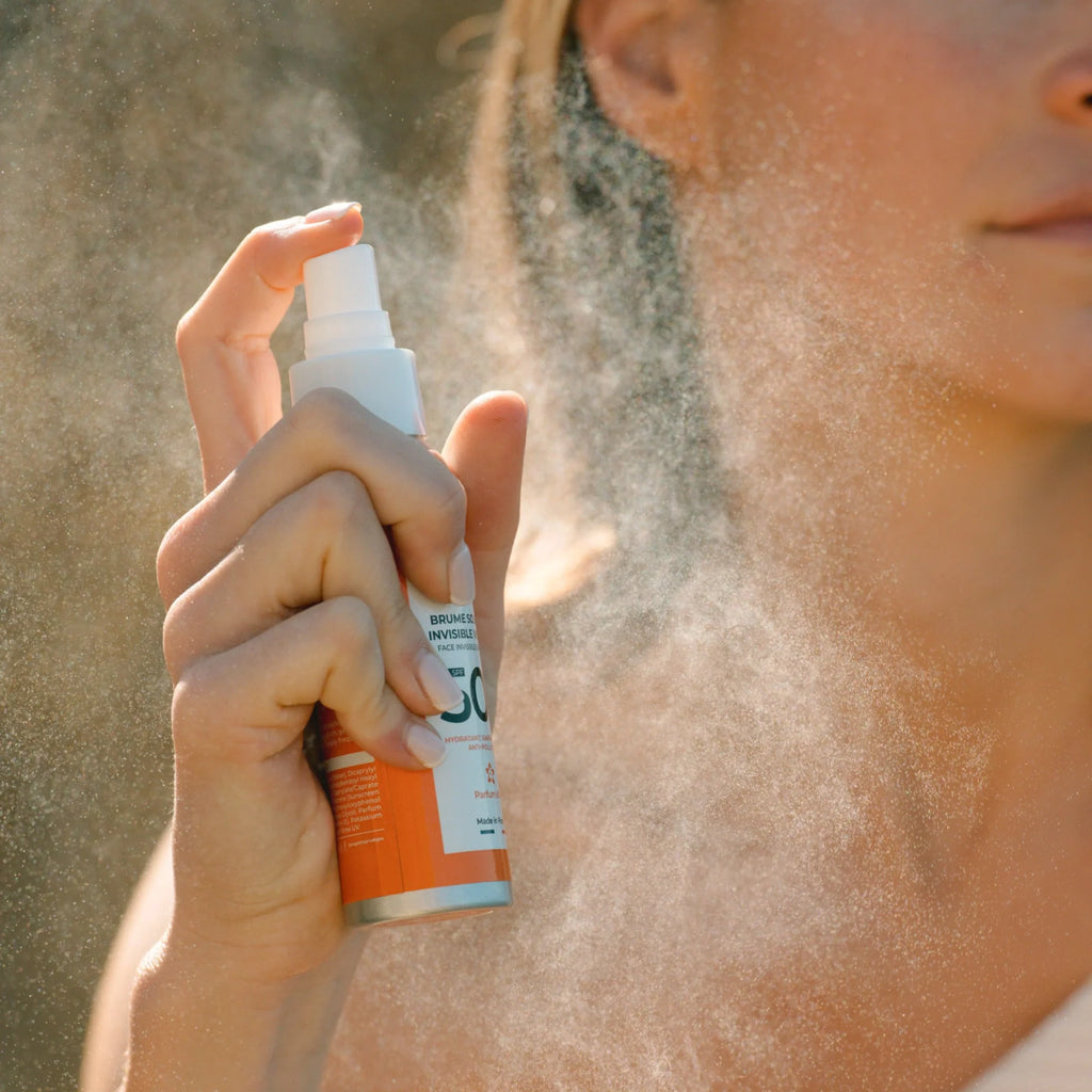Application brume solaire SPF50+ invisible visage protection anti-pollution Les Petits Prödiges