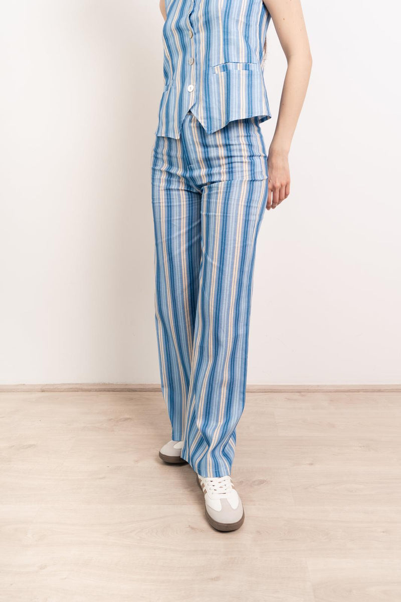 Pantalon En Lin Bleu Ana