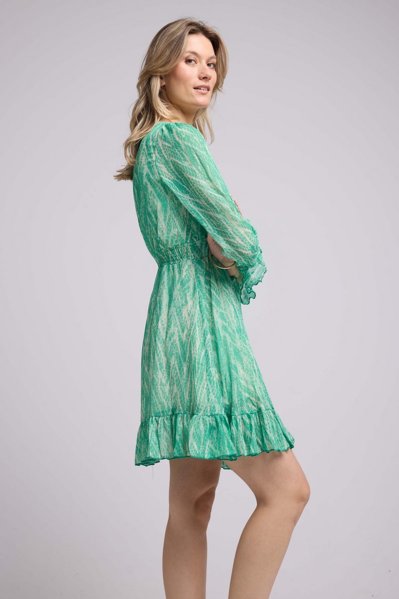 Vestido corto de manga larga - Estampado verde