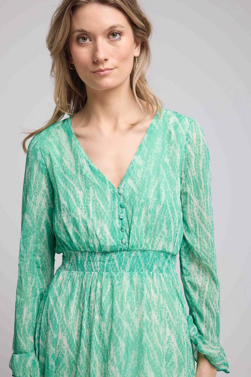 Vestido corto de manga larga - Estampado verde