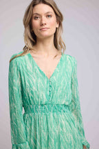 Vestido corto de manga larga - Estampado verde