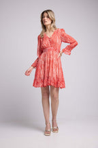 Short Long Sleeve Dress - Print Red