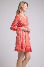 Short Long Sleeve Dress - Print Red
