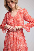 Short Long Sleeve Dress - Print Red