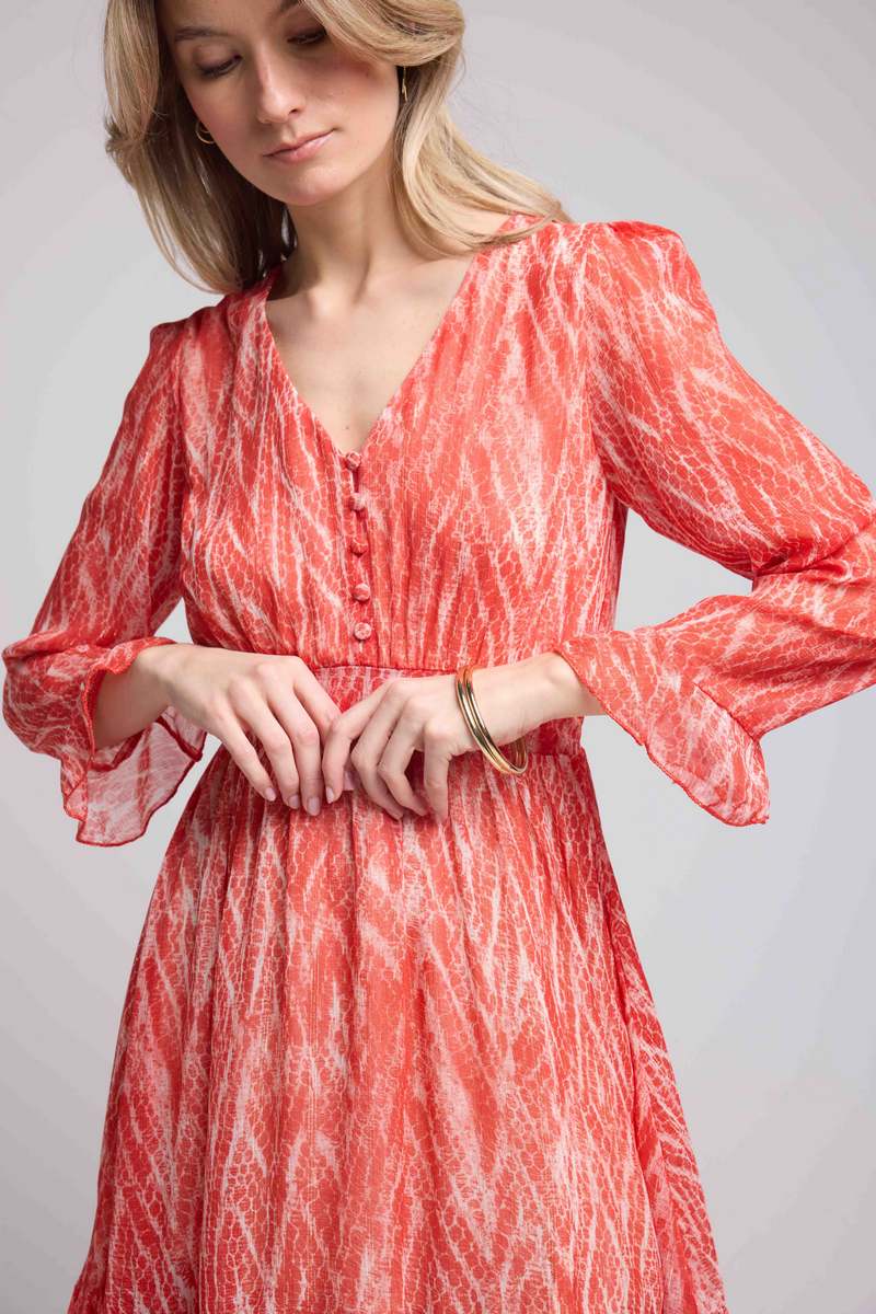 Short Long Sleeve Dress - Print Red