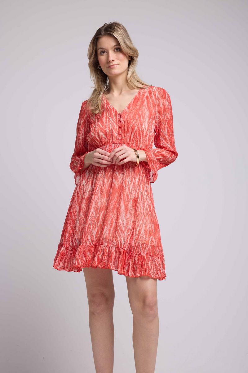Short Long Sleeve Dress - Print Red